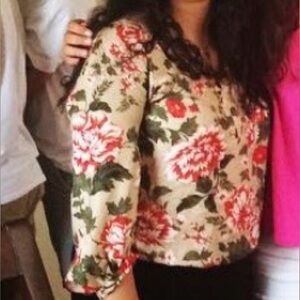 LOFT Cream Blouse with Pink Floral Print